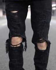 Black Distressed Leg & Zip Skinny Denim