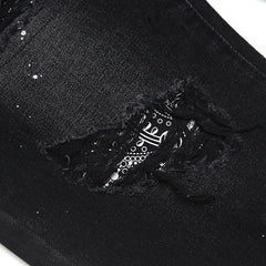 Black Distressed Paisley Patch Skinny Denim