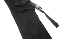Black Distressed Zip & Strap Cargo Skinny Denim