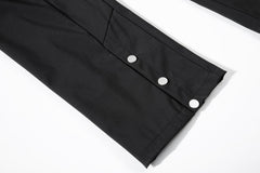 Black Drawstring & Dual Snap Cargo Twill Pants