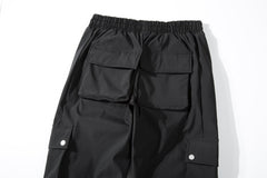 Black Drawstring & Dual Snap Cargo Twill Pants