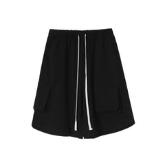 Black Drawstring Front Flap Pocket Knit Shorts
