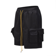 Black Drawstring Front Zip Cargo Shorts