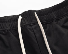 Black Drawstring Front Zip Twill Pants
