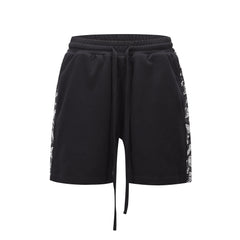 Black Drawstring & Paisley Side Stripe Knit Shorts