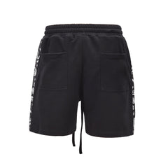 Black Drawstring & Paisley Side Stripe Knit Shorts