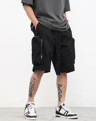 Black Drawstring Tape & Side Zip Pocket Shorts