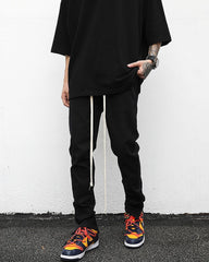 Black Drawstring Zip Twill Pants