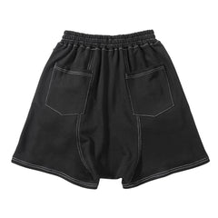 Black Drop Crotch Dual Zip & Snap Multi-Pocket Shorts