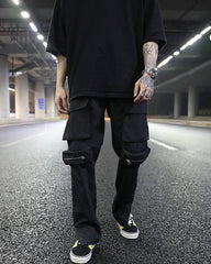 Black Dual Pocket Zip Cargo Twill Pants