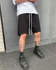Black Extra Long Drawstring Knit Shorts
