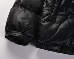 Black Faux Leather Puffer Jacket
