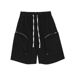 Black Green 3D Zip Pocket Twill Shorts