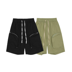 Black Green 3D Zip Pocket Twill Shorts