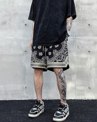 Black & Green Paisley Print Drawstring Waist Shorts