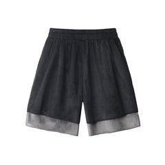 Black & Grey Dual Layer Micro-Suede Basketball Shorts