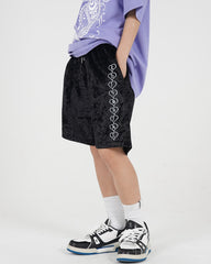 Black Heart Embroidered Velour Basketball Shorts
