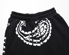 Black Large Paisley Print Knit Shorts