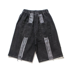 Black Loose Stitch Denim Shorts