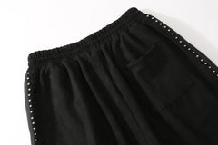 Black Micro-Suede Side Rivet & Zip Shorts