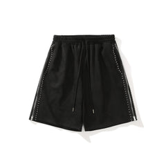Black Micro-Suede Side Rivet & Zip Shorts