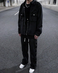 Black Micro-Suede Snap & Zip Jacket
