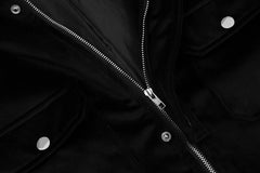 Black Micro-Suede Snap & Zip Jacket