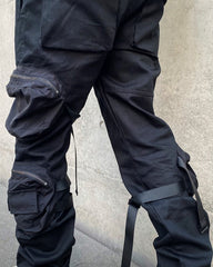 Black Multi Zip & Strap Cargo Pants