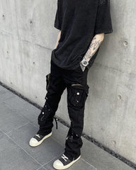 Black Paint Drip Zip & Snap Cargo Twill Pants