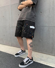 Black Paint Splash Cargo Twill Shorts