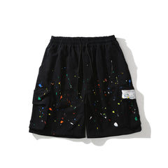 Black Paint Splash Cargo Twill Shorts