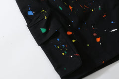 Black Paint Splash Cargo Twill Shorts