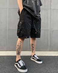 Black Paint Splash Cargo Twill Shorts