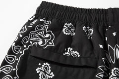 Black Paisley Print Drawstring Waist Shorts