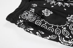Black Paisley Print Drawstring Waist Shorts
