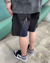 Black Rear Leg Zip Front Cargo Shorts