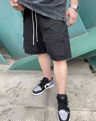 Black Rear Leg Zip Front Cargo Shorts