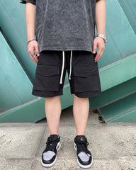 Black Rear Leg Zip Front Cargo Shorts