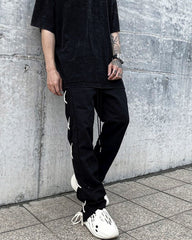 Black Side Tie Leg Twill Pants