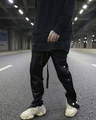 Black Side Zip & Snap Cargo Pants