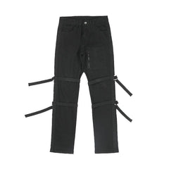 Black Strap & Zip Twill Pants