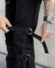 Black Strap & Zip Twill Pants