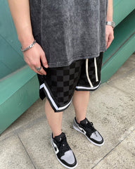 Black Zip Pocket Checkered Nylon Shorts