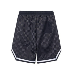 Black Zip Pocket Checkered Nylon Shorts