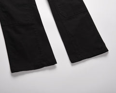Black Zip & Strap Stacked Twill Pants