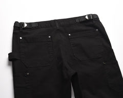 Black Zip & Strap Stacked Twill Pants
