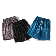 Blue Heart Embroidered Velour Basketball Shorts
