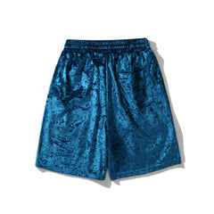 Blue Heart Embroidered Velour Basketball Shorts