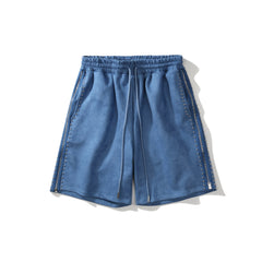 Blue Micro-Suede Side Rivet & Zip Shorts