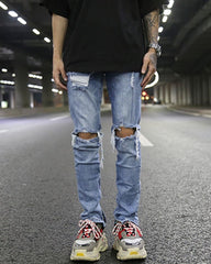 Blue Ripped & Distressed Zip Skinny Denim